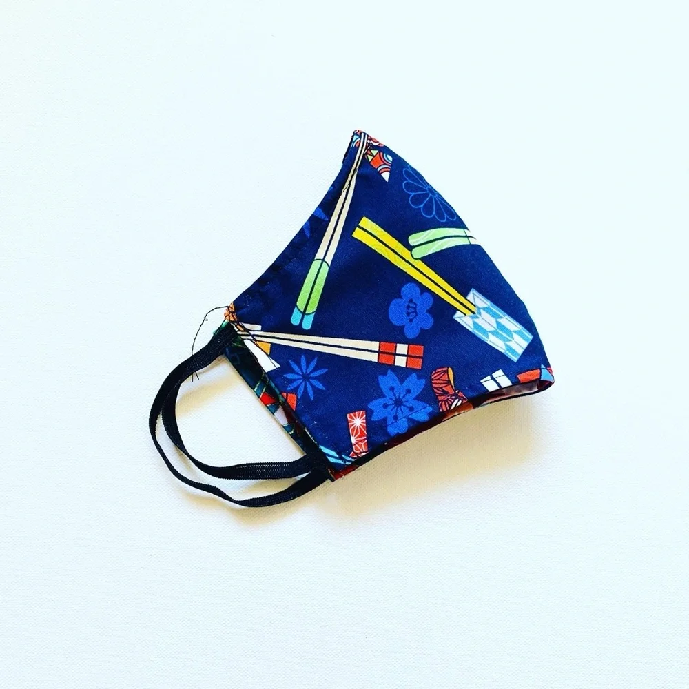 NEW Handmade Navy Blue Chopstick Print Face Mask